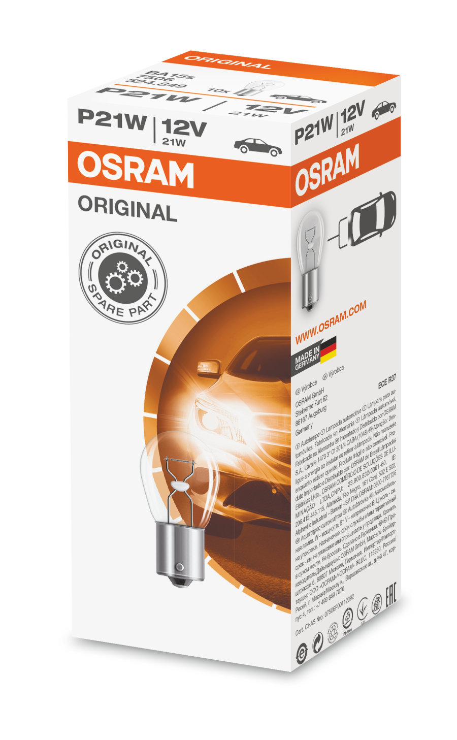 Лампа накаливания P21 12V 21w Osram 7506 аналог N0177328/N0177322/N0177326